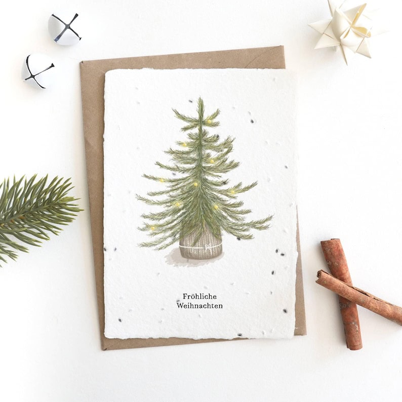 Weihnachtskarte aus Saatpapier von Hey Little Green mit Tannenbaum-Motiv